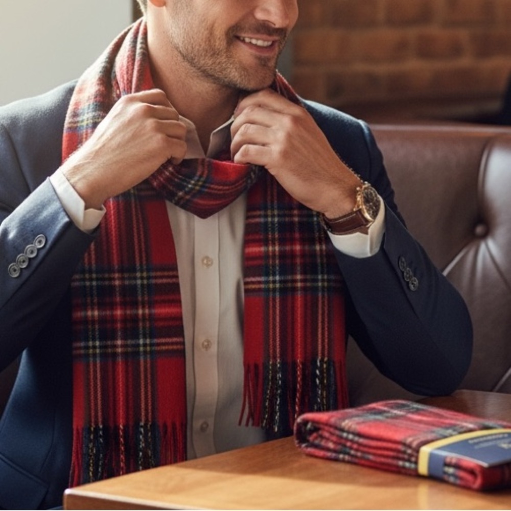 NWT House of Hogarth Royal Stewart Tartan Cashmere & Lambswool Scarf